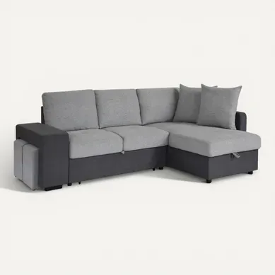Canapé d'angle convertible droit EVERY tissu gris foncé et gris clair Canapé d'angle convertible droit EVERY tissu gris foncé et gris clair vue 3/4