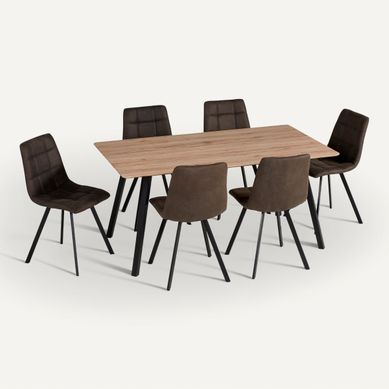 Table+ 6 chaises SAVINA 2 imitation chêne Table+ 6 chaises SAVINA 2 imitation chêne vue 3/4