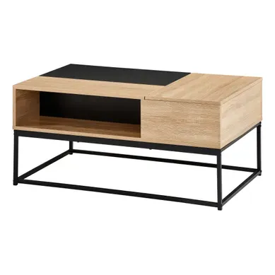Table basse plateau relevable VINCENTE Imitation chêne / noir Table basse plateau relevable VINCENTE Imitation chêne / noir vue de profil