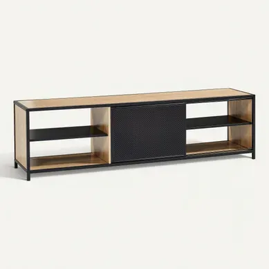Meuble TV L. 180 cm OSKAR Imitation chêne sonoma / noir vue 3/4