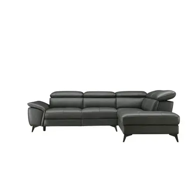 Canapé d'angle droit relax électrique NEWPORT cuir buffle-croûte gris foncé vue de face