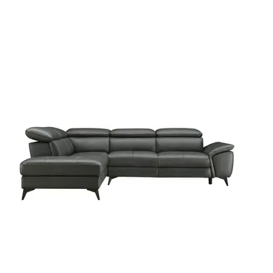 Canapé d'angle gauche relax électrique NEWPORT cuir buffle-croûte gris foncé vue de face