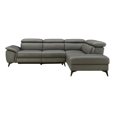 Canapé d'angle droit relax électrique NEWPORT cuir buffle et croûte taupe vue de face