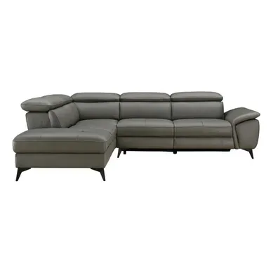 Canapé d'angle gauche relax électrique NEWPORT cuir buffle et croûte taupe vue de face