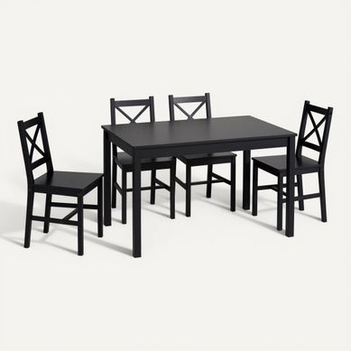Coin repas table + 4 chaises OWEN noir Coin repas table + 4 chaises OWEN noir vue 3/4