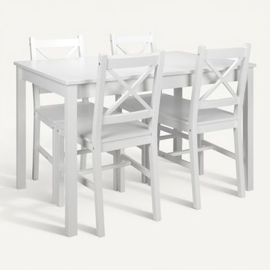 Coin repas table + 4 chaises OWEN blanc Coin repas table + 4 chaises OWEN blanc vue 3/4