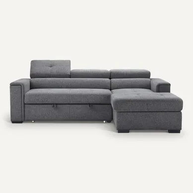 Canapé d'angle convertible méridienne droite RIO tissu gris vue de face