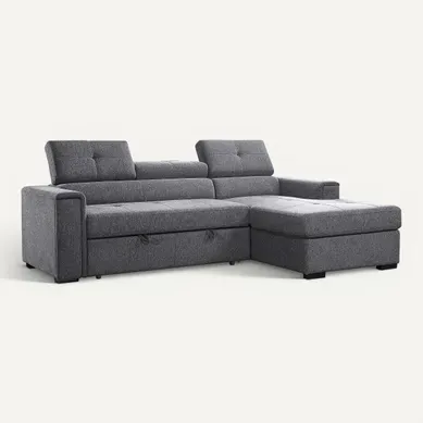 Canapé d'angle convertible méridienne droite RIO tissu gris Canapé d'angle convertible méridienne droite RIO tissu gris vue 3/4