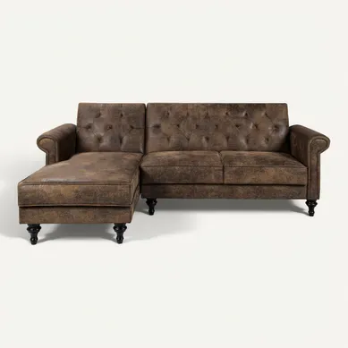 Canapé d'angle convertible méridienne gauche COLETTA tissu vintage vue de face