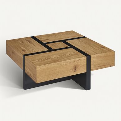 Table basse avec rangements SQUARE imitation chêne et noir Table basse avec rangements SQUARE imitation chêne et noir vue 3/4