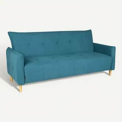 Banquette-lit clic-clac BIMBO 3 places en tissu bleu - couchage rapide vue 3/4