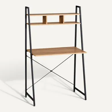 Bureau avec étagére BONO imitation chêne et noir Bureau avec étagére BONO imitation chêne et noir vue 3/4