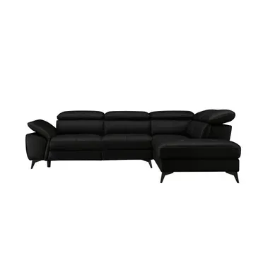 Canapé d'angle droit relax électrique NEWPORT cuir buffle et croûte noir mat vue de face
