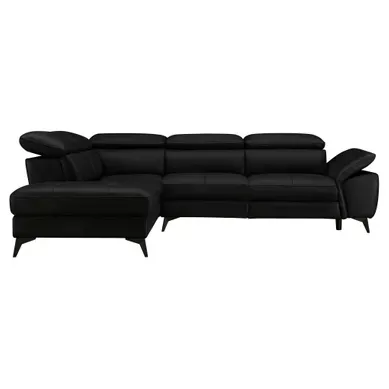 Canapé d'angle gauche relax électrique NEWPORT cuir buffle et croûte noir vue de face
