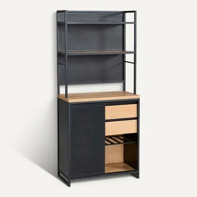 Buffet haut 180 cm BOSTON noir chêne Buffet haut 180 cm BOSTON noir chêne vue 3/4