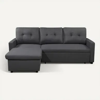 Canapé d'angle convertible méridienne réversible SYRA tissu gris foncé vue de face