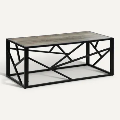 Table basse GEO métal et imitation chêne vue 3/4