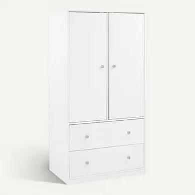 Armoire 2 portes 2 tiroirs BLOOM Blanc Armoire 2 portes 2 tiroirs BLOOM Blanc vue 3/4