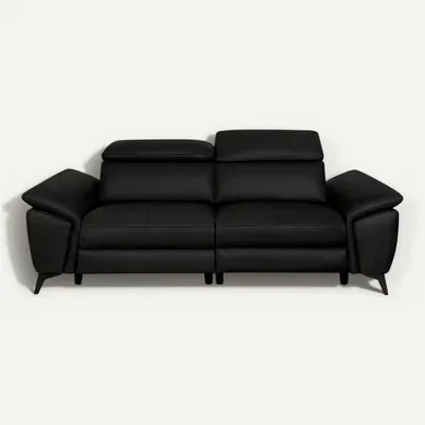 Canapé 2 places relax mat électrique NEWPORT II cuir et croûte de cuir noir Canapé 2 places relax mat électrique NEWPORT II cuir et croûte de cuir noir vue de face