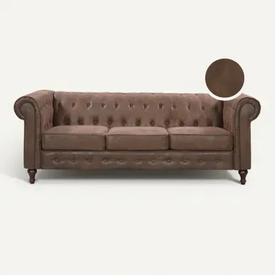 Canapé fixe Chesterfield CHESS 3 places en tissu tissu aspect vieilli marron Canapé fixe Chesterfield CHESS 3 places en tissu tissu aspect vieilli marron vue de face