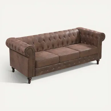 Canapé fixe Chesterfield CHESS 3 places en tissu tissu aspect vieilli marron Canapé fixe Chesterfield CHESS 3 places en tissu tissu aspect vieilli marron vue 3/4