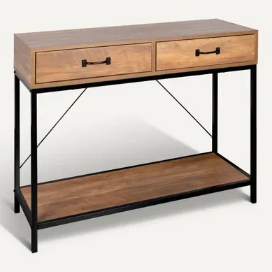 Console EVERGREEN 3 imitation chêne foncé et noir Console EVERGREEN 3 imitation chêne foncé et noir vue 3/4