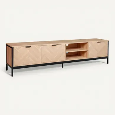 Meuble TV 3 portes L.190 cm OMALLEY 2 imitation chêne sonoma et noir vue 3/4