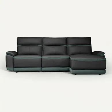 Canapé d'angle relax DOUGLAS angle droit cuir/tissu gris vue de face