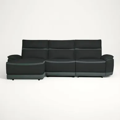 Canapé d'angle relax DOUGLAS angle gauche cuir/tissu gris vue de face