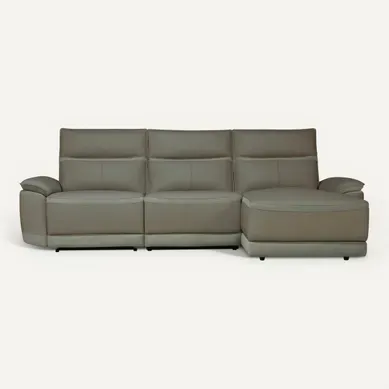 Canapé d'angle relax DOUGLAS angle droit cuir/tissu taupe vue de face