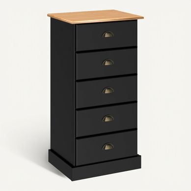Chiffonier 5 tiroirs STANFORD noir et pin Chiffonier 5 tiroirs STANFORD noir et pin vue 3/4