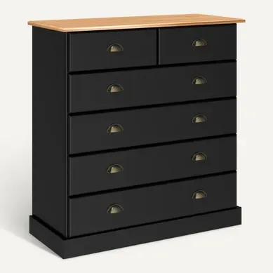 Commode 4+2 tiroirs STANFORD noir et miel Commode 4+2 tiroirs STANFORD noir et miel vue 3/4