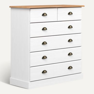 Commode 4+2 tiroirs STANFORD blanc et miel Commode 4+2 tiroirs STANFORD blanc et miel vue 3/4