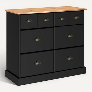 Range-tout 6 tiroirs STANFORD noir et pin vue 3/4