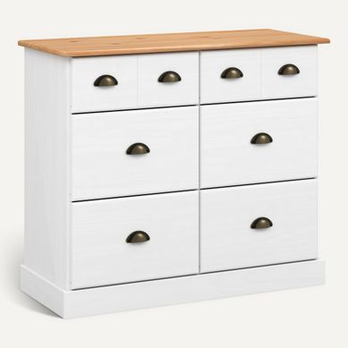 Range-tout 6 tiroirs STANFORD blanc et pin vue 3/4