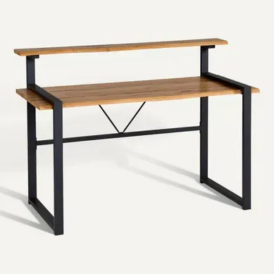 Bureau avec réhausse LARRY imitation chêne et noir Bureau avec réhausse LARRY imitation chêne et noir vue 3/4