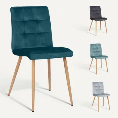 Lot de 4 chaises POKE velours bleu et gris Lot de 4 chaises POKE velours bleu et gris vue 3/4