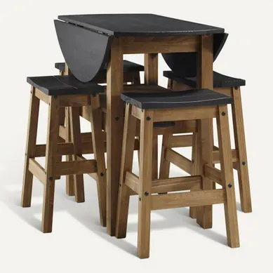 Table + 4 tabourets de bar JANE 2 bois massif/ noir Table + 4 tabourets de bar JANE 2 bois massif/ noir vue 3/4