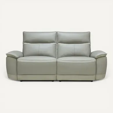 Canapé 3 places relax électrique DOUGLAS cuir et tissu taupe et gris vue de face