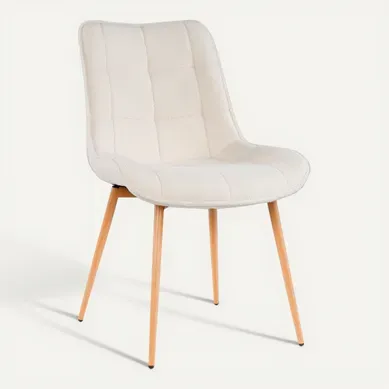 Chaise tissu bouclettes GABIE écru Chaise tissu bouclettes GABIE écru vue 3/4