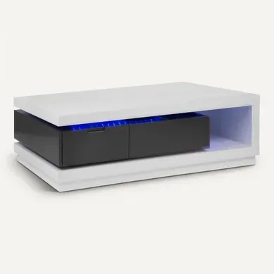 Table basse LED design FEVER 4 blanc laqué et gris Table basse LED design FEVER 4 blanc laqué et gris vue 3/4