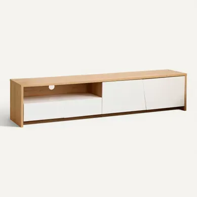 Meuble TV L. 190 cm ESSENTIAL Imitation chêne et blanc vue 3/4