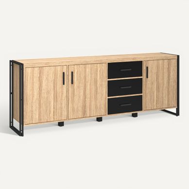 Buffet 3 portes PARKER imitation chêne et noir Buffet 3 portes PARKER imitation chêne et noir vue 3/4