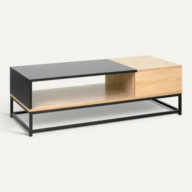 Table basse L.130 cm VINCENTE imitation chêne et noir Table basse L.130 cm VINCENTE imitation chêne et noir vue 3/4