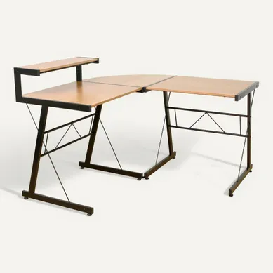 Bureau d'angle YAMS imitation chêne et noir Bureau d'angle YAMS imitation chêne et noir vue 3/4