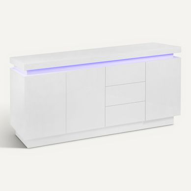 Buffet LED 3 portes 3 tiroirs L.183cm COLORS blanc laqué Buffet LED 3 portes 3 tiroirs L.183cm COLORS blanc laqué vue 3/4