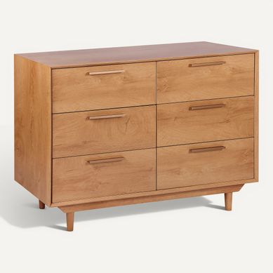 Commode 6 tiroirs POLA imitation chêne vue 3/4