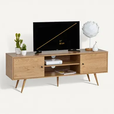 Meuble TV L. 150 cm COLUMBUS Imitation chêne vue 3/4
