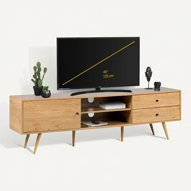 Meuble TV L. 180 cm COLUMBUS Imitation chêne Meuble TV L. 180 cm COLUMBUS Imitation chêne vue 3/4