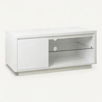 Meuble TV L. 100 cm SACHA Blanc vue 3/4